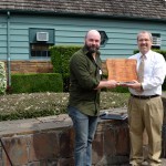 Oregon Travel Experience Maynar Drawson Memorial Award winner Brian French with Paul Ries, from the Oregon Heritage Tree Committee.