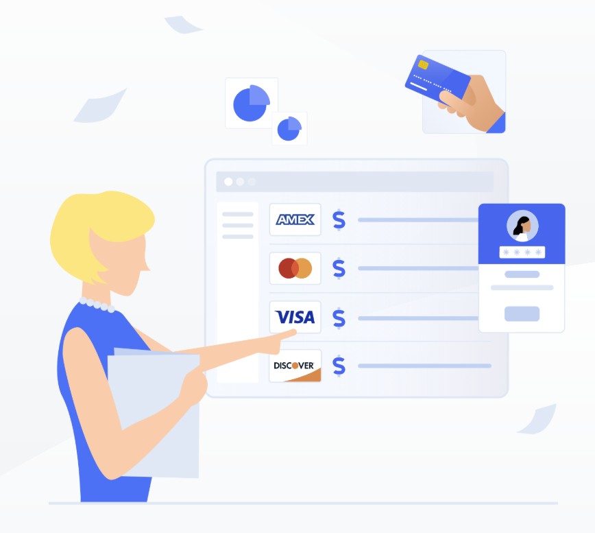 Drawn graphic of a person paying bills online 